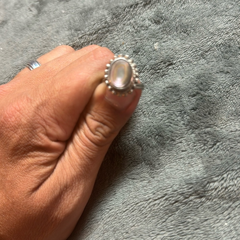Silver Tone Abalone Ring